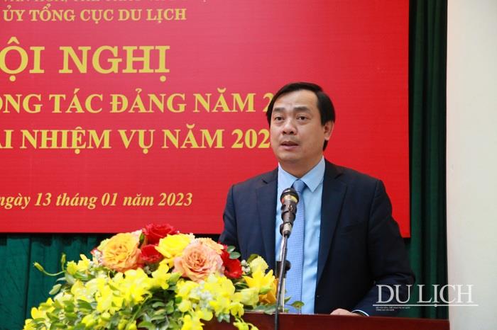Đồng chí Nguyễn Trùng Khánh, Phó Bí thư Đảng ủy Bộ VHTTDL, Bí thư Đảng ủy, Tổng cục trưởng TCDL phát biểu chỉ đạo hội nghị